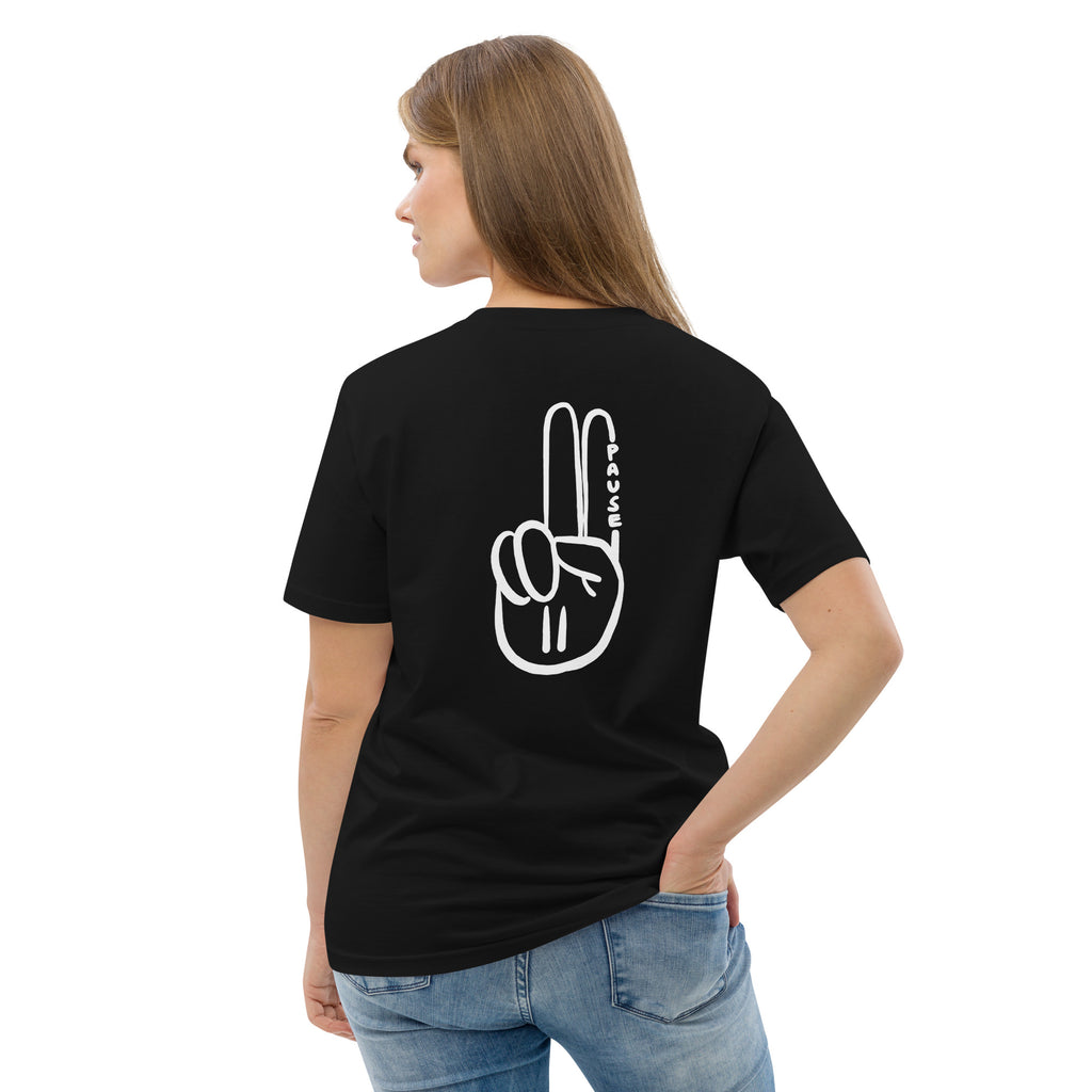Official Pause Sign Duo White Unisex Organic Cotton Tee