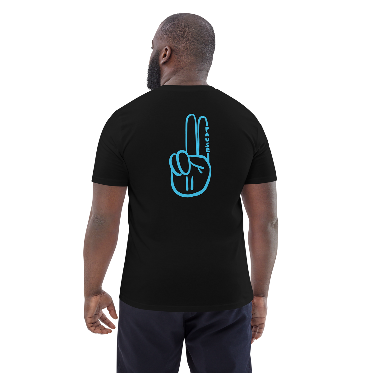 Official Pause Sign Duo Blue Unisex Organic Cotton Tee