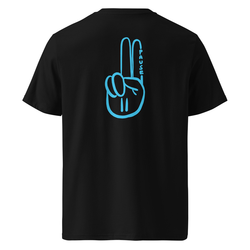 Official Pause Sign Duo Blue Unisex Organic Cotton Tee