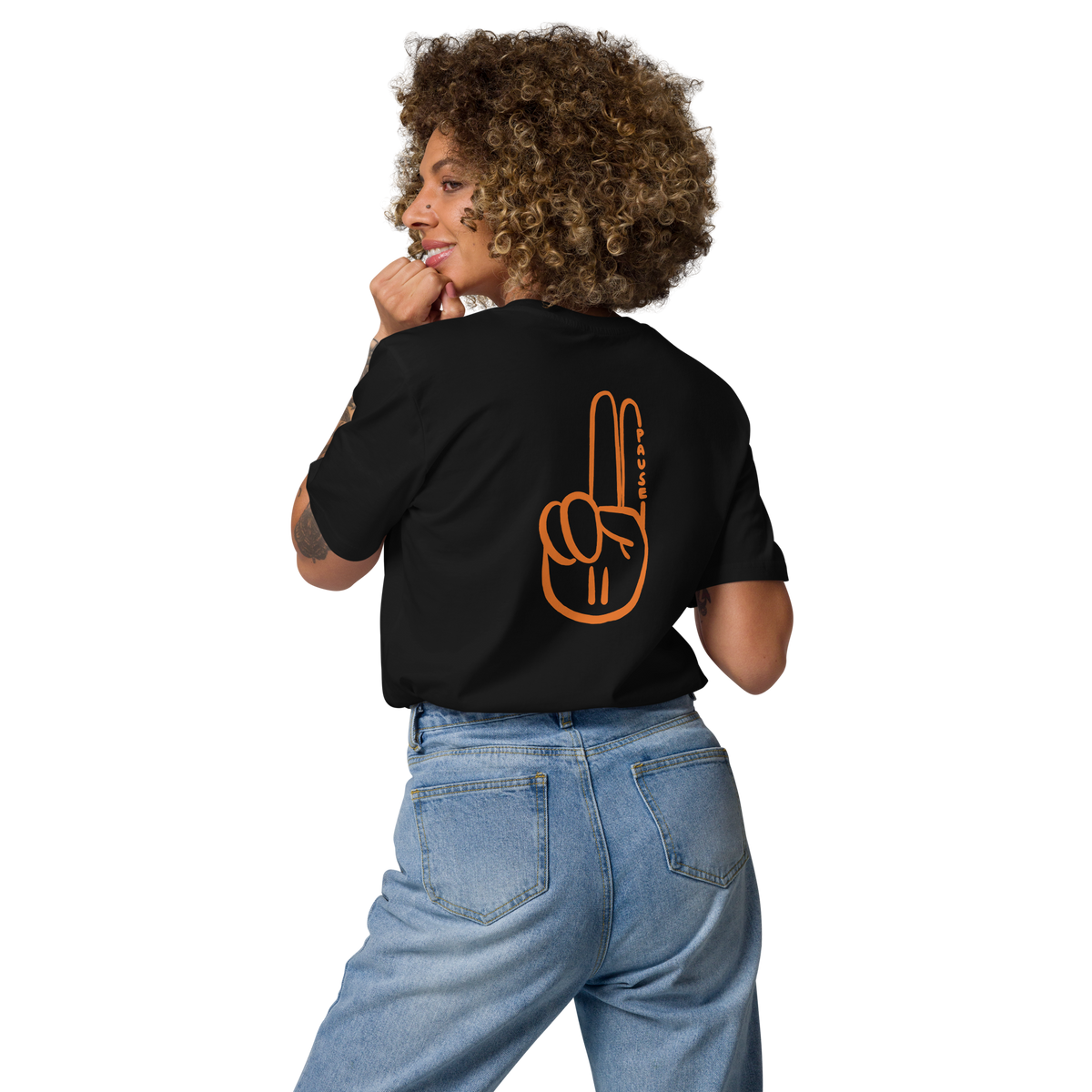 Official Pause Sign Duo Orange Unisex Organic Cotton Tee