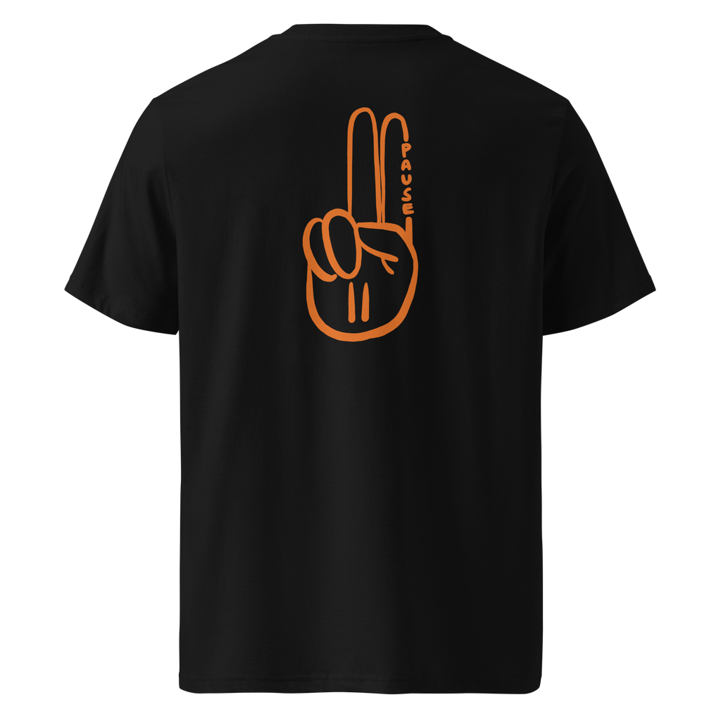 Official Pause Sign Duo Orange Unisex Organic Cotton Tee