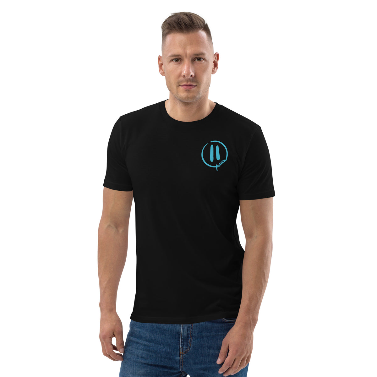 Pause Symbol Duo Blue Unisex Organic Cotton Tee