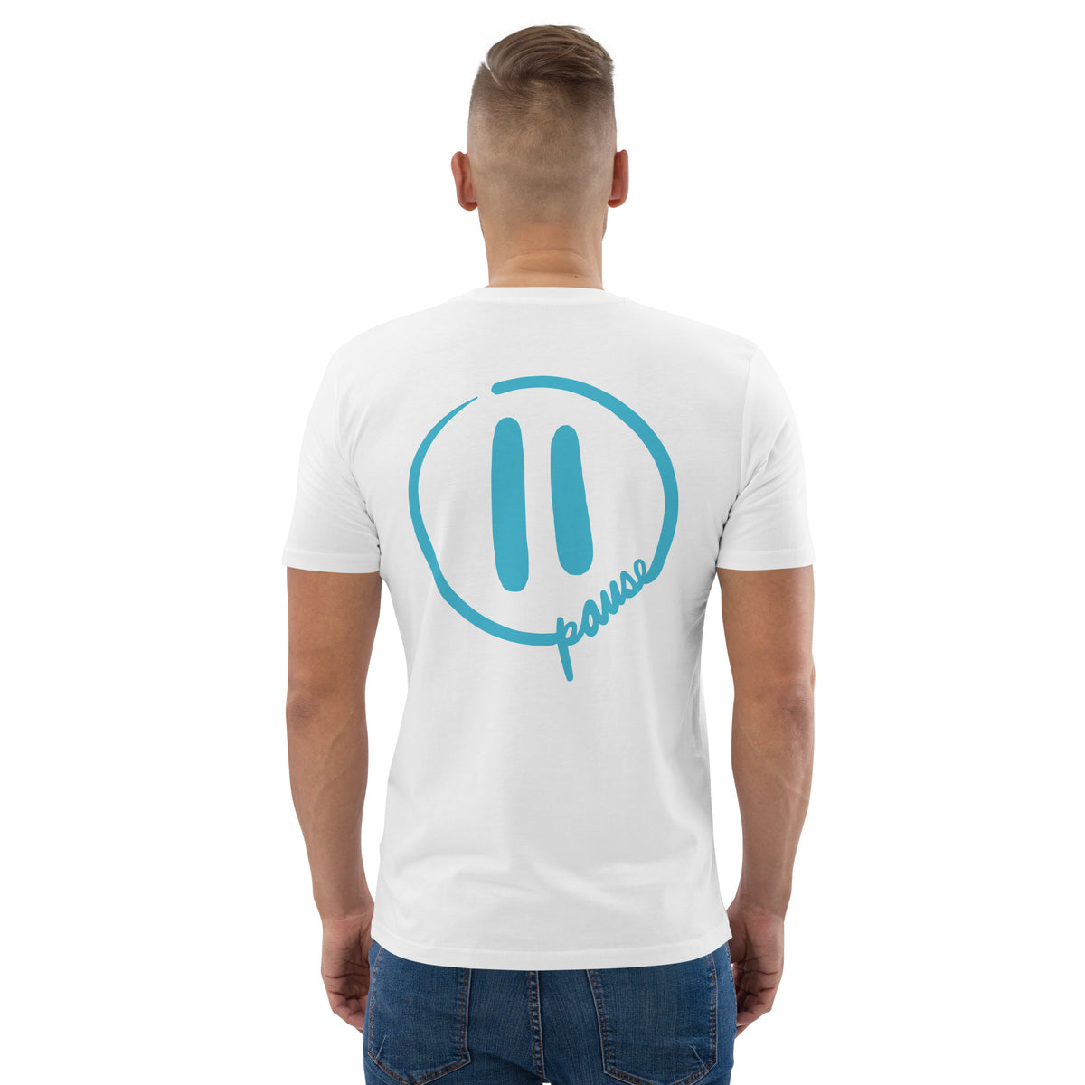 Pause Symbol Duo Blue Unisex Organic Cotton Tee