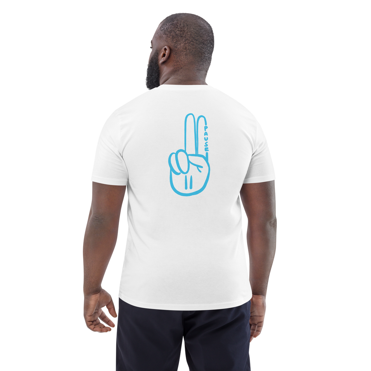Official Pause Sign Duo Blue Unisex Organic Cotton Tee