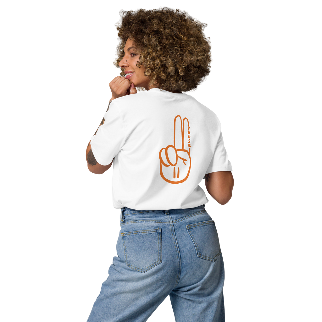 Official Pause Sign Duo Orange Unisex Organic Cotton Tee