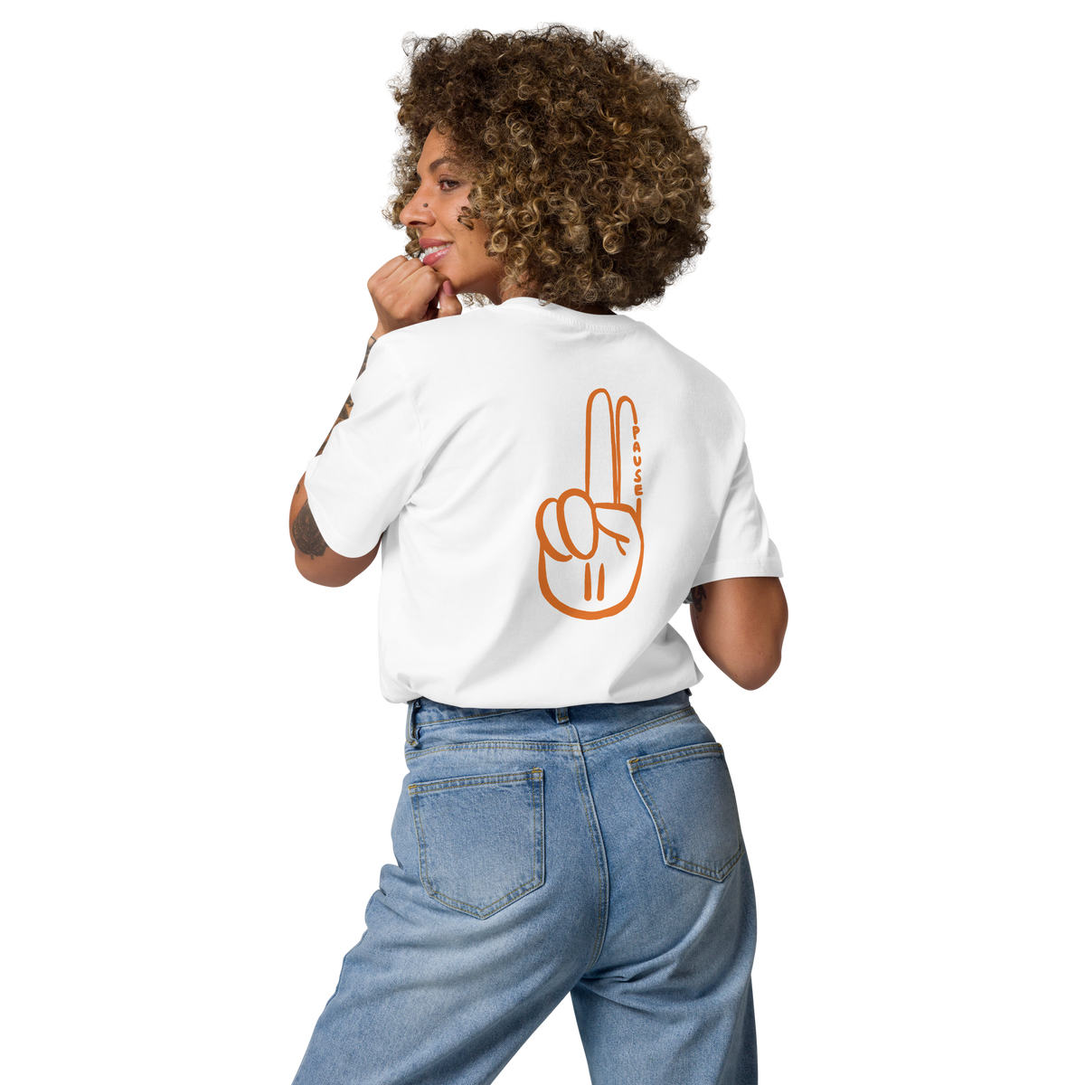 Official Pause Sign Duo Orange Unisex Organic Cotton Tee