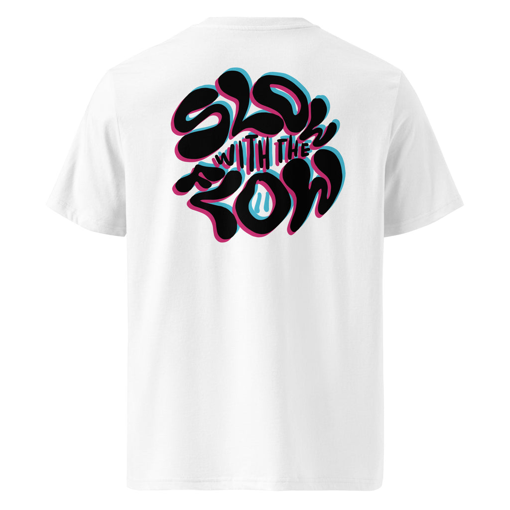 Unisex Organic Cotton Slow With The Flow Duo Tee Blue and Pink