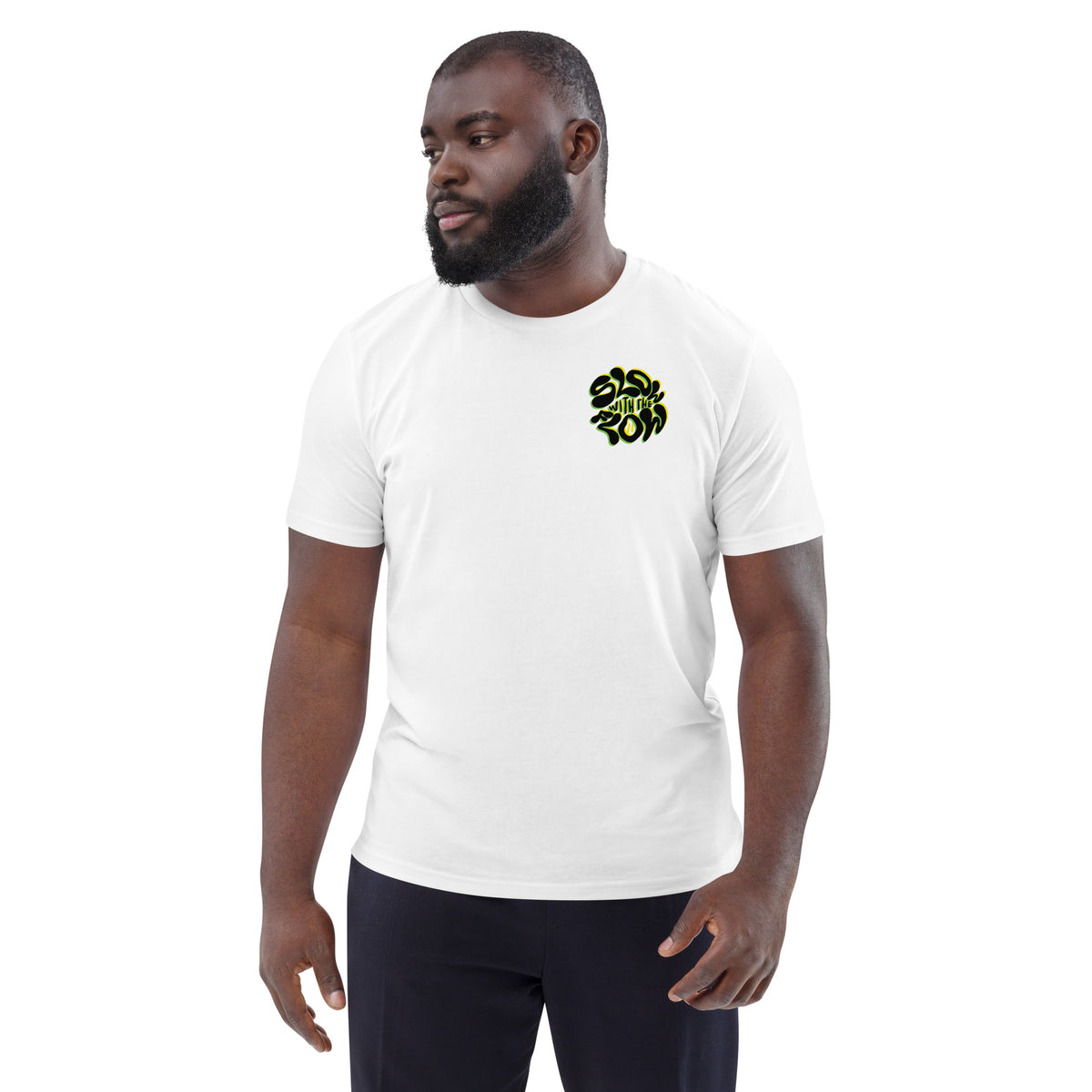 Unisex Organic Cotton Slow With The Flow Duo Tee Green and Yellow