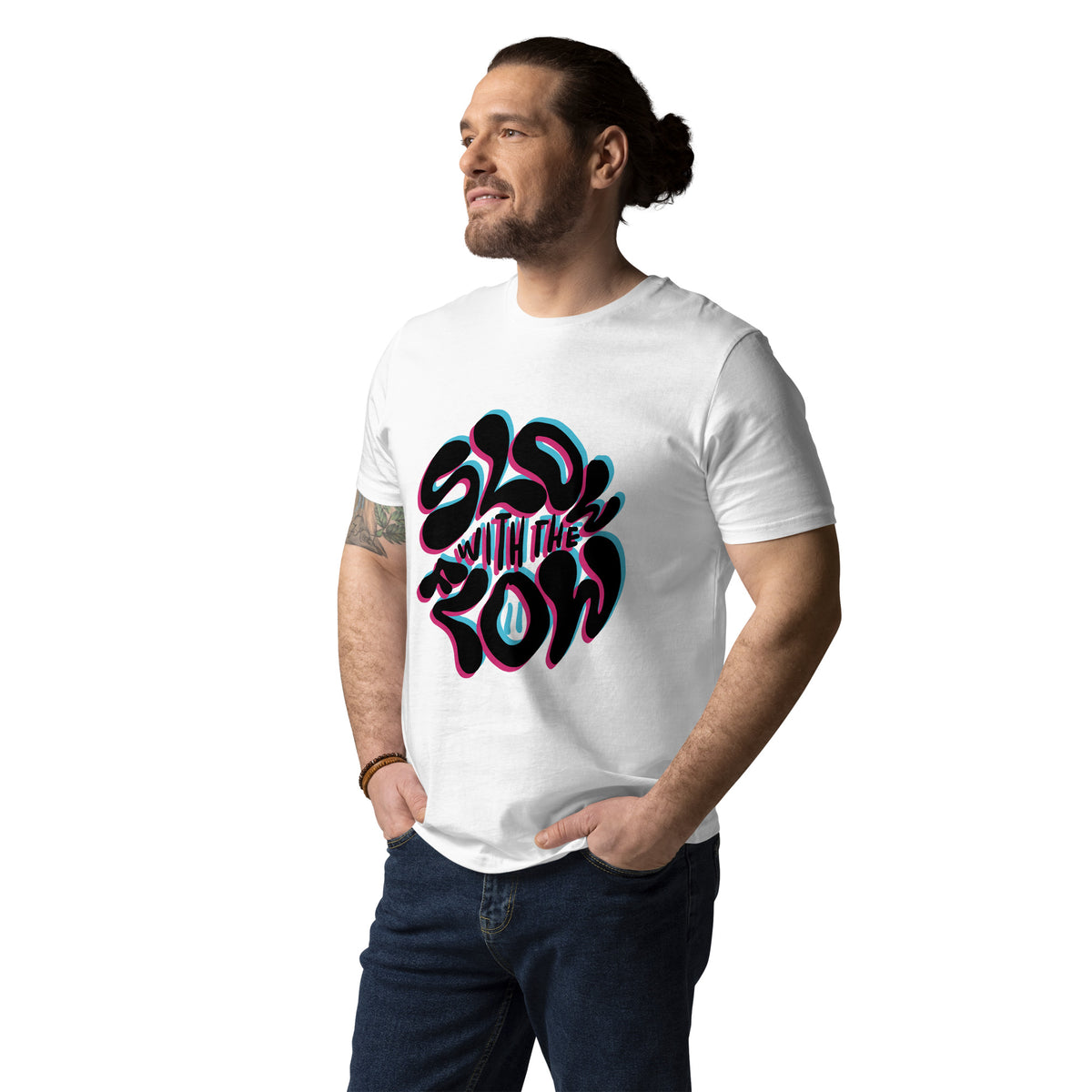 Slow With The Flow Duo Blue/Pink Unisex Organic Cotton Tee