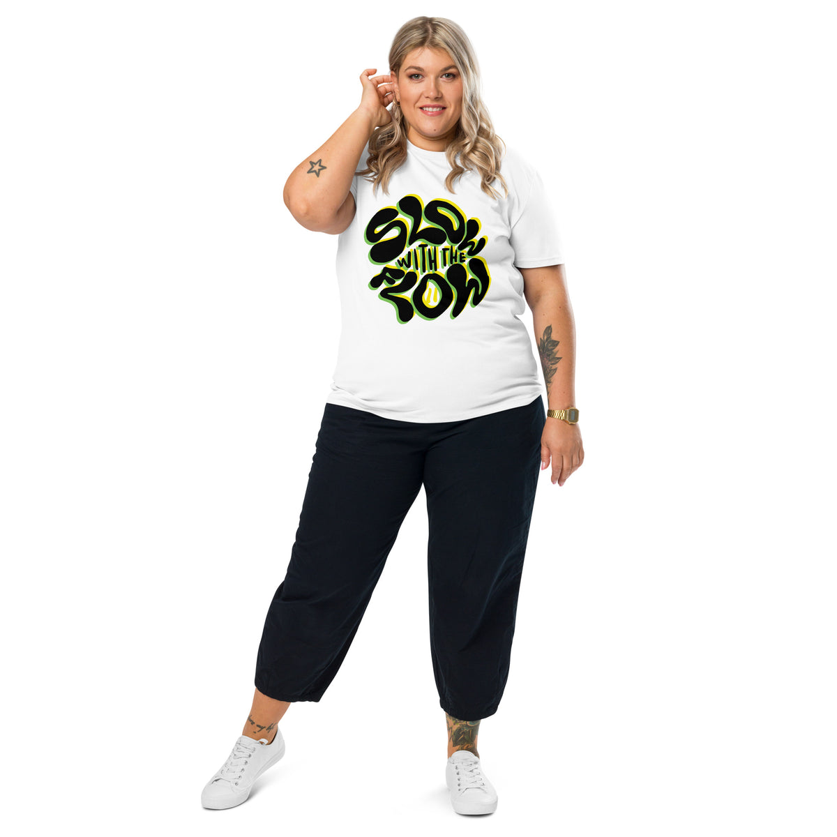 Slow With The Flow Duo Green/Yellow Unisex Organic Cotton Tee